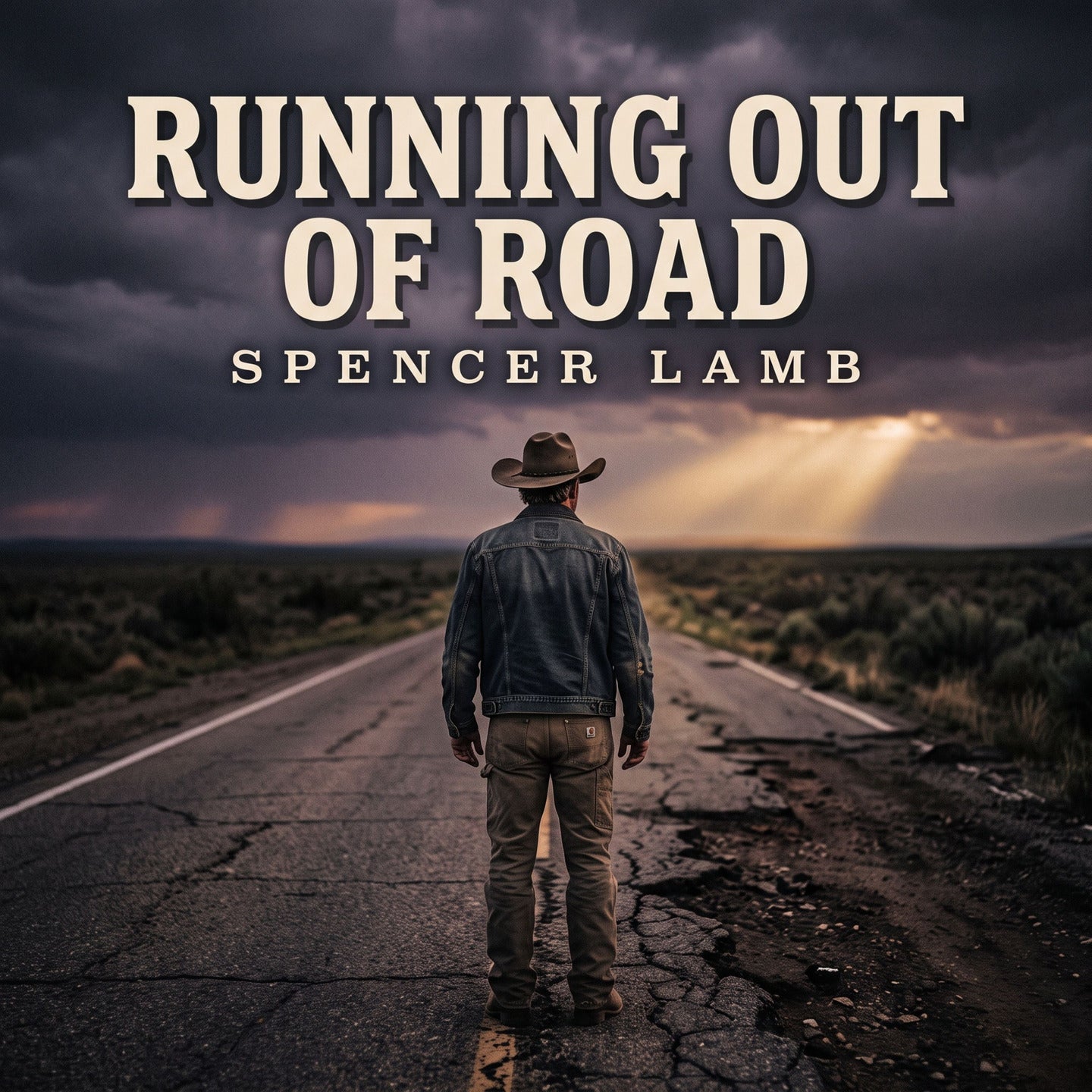 Book cover with cowboy in hat, title Running Out Of Road, Spencer Lamb