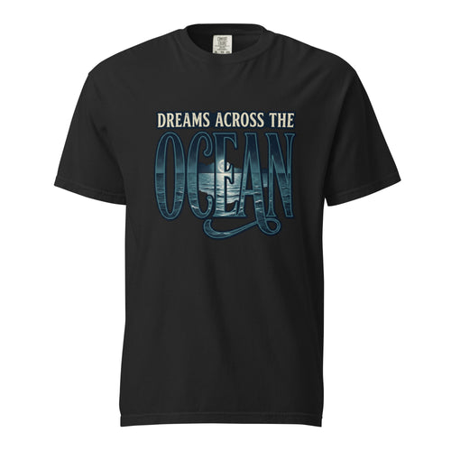Unisex t-shirt in black with large Ocean graphic on chest.