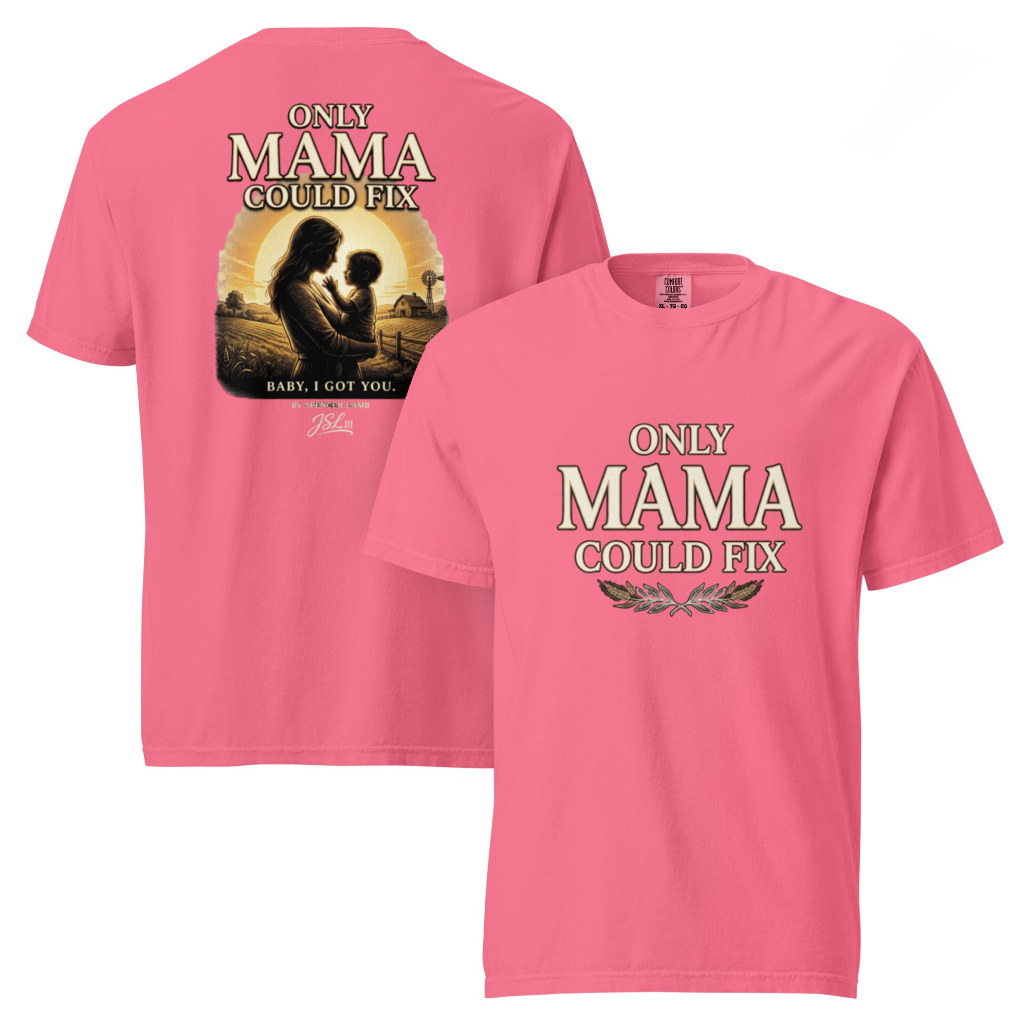 Hot pink unisex T-shirt with front and back graphic text print