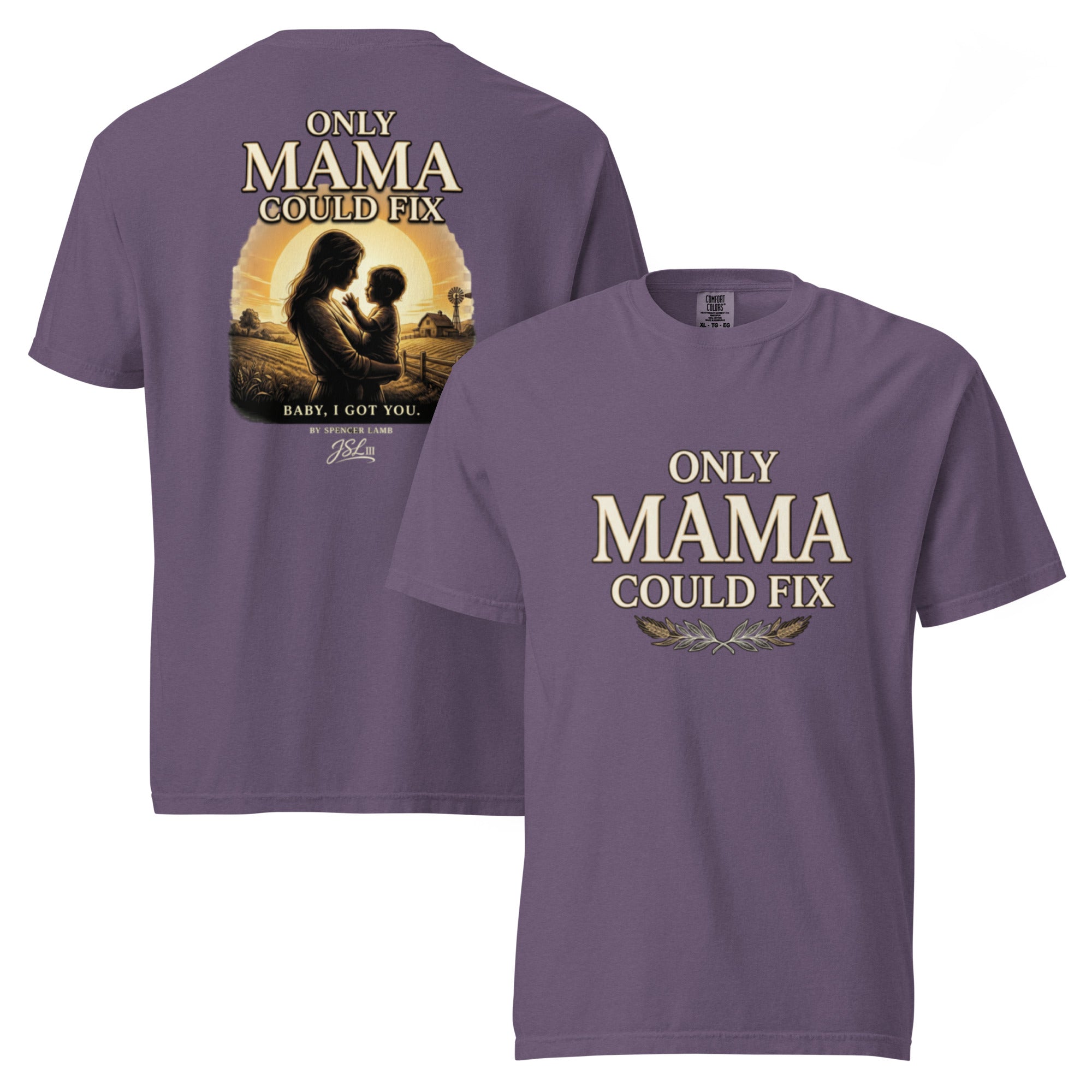 Purple unisex T-shirt with front and back graphic text print