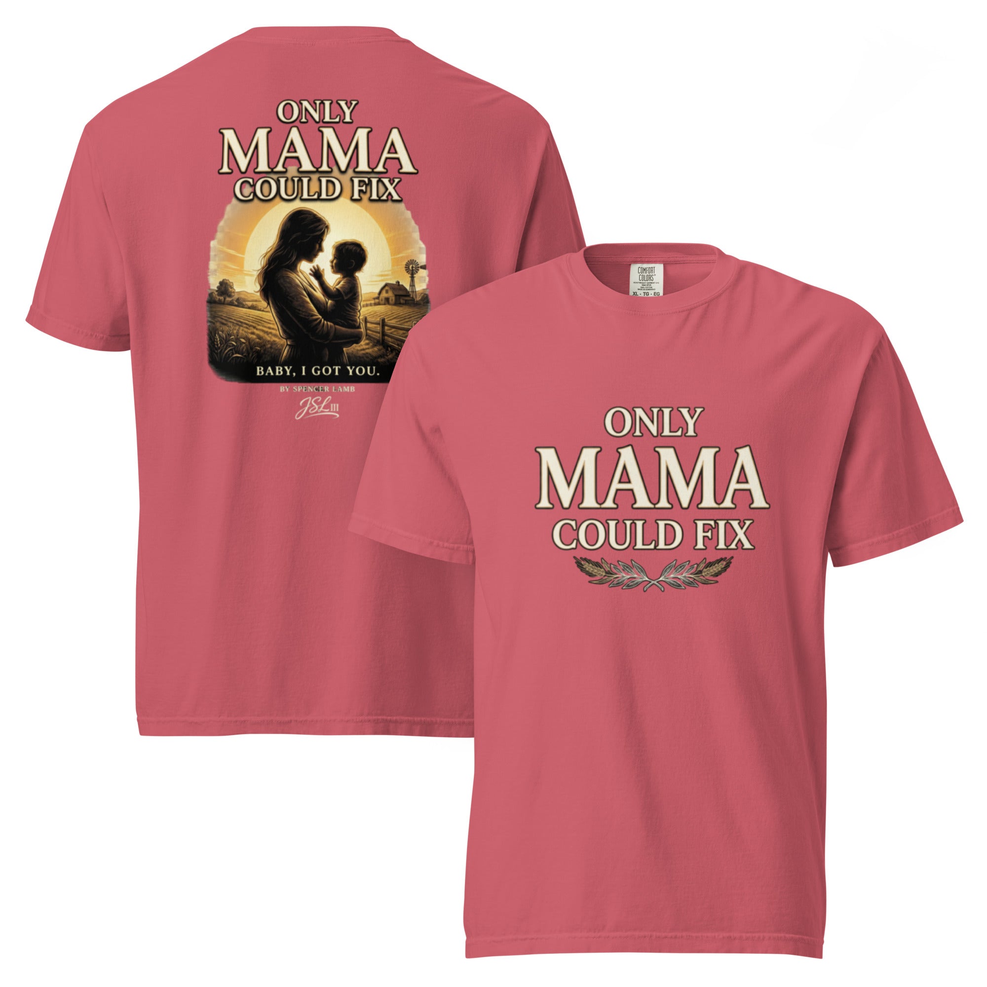 Coral pink unisex T-shirt with front and back graphic text print